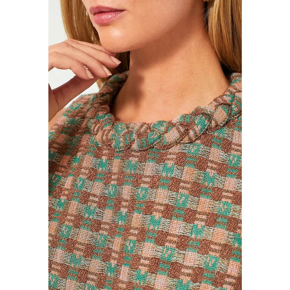 TUCKERNUCK Neapolitan Tweed Sleeveless Jackie Dress Brown Green Size Large - Picture 2 of 11